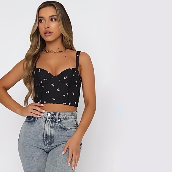White Fox Boutique Tops - White Fox Weekend Love Bustier Top in Black Floral